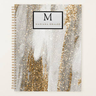 Luxury Marble Gold Strokes white and grey Planner
