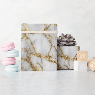 Luxury Marble Gold Vein White Glitter Pattern Wrapping Paper