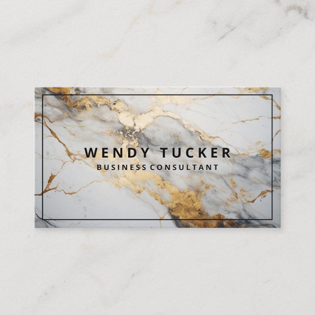 Luxury Marble Gold White Background Business Card (Front)