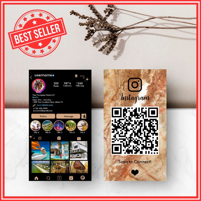 LUXURY Marble Instagram QR Code Business Card (Creator Uploaded)