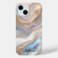 Luxury Marble Mother of Pearl Gold Veins Monogram