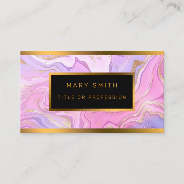 Luxury Marble Pink Purple Gold Business Card (Front)