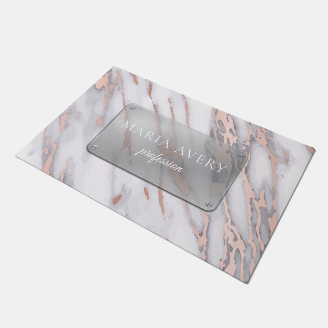 Luxury Marble Rose Gold Metallic Business Doormat (Angled)