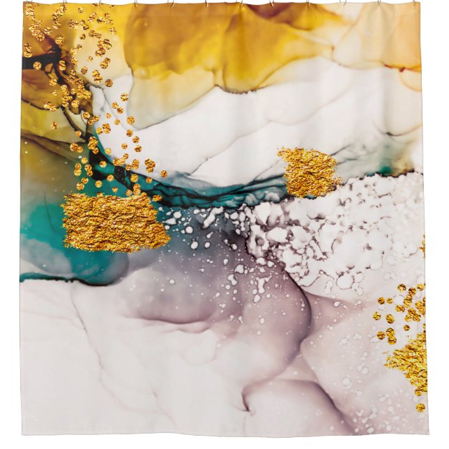Luxury marble with glitter gold shower curtain (Front)