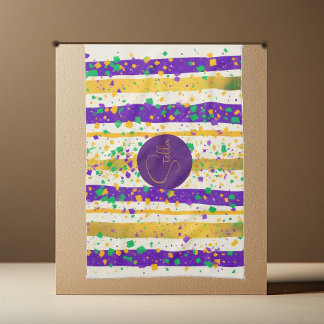 Luxury Mardi Gras Vibrant Purple Gold Green Stripe Tea Towel