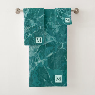 Luxury Marine Marble Monogrammed Bath Towel Set