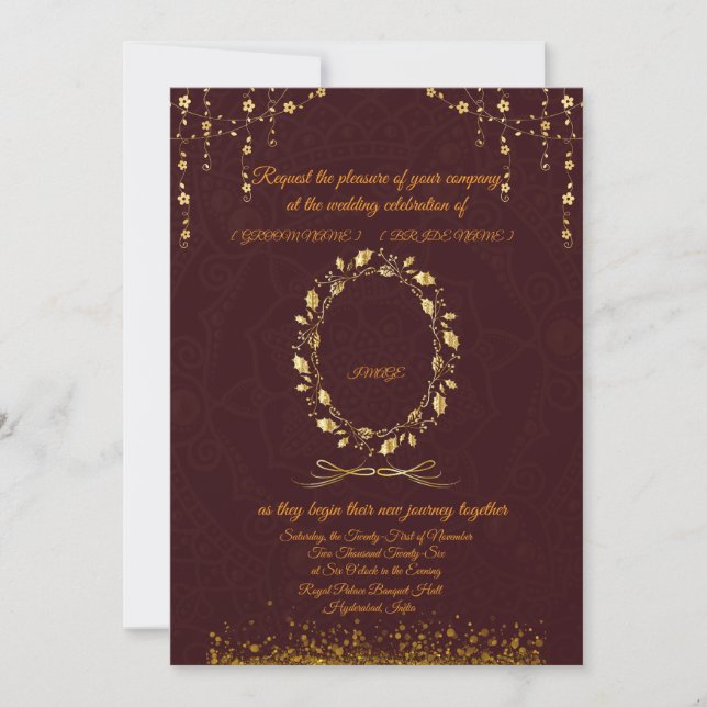 Luxury Maroon Gold Wedding Invitation | (Front)