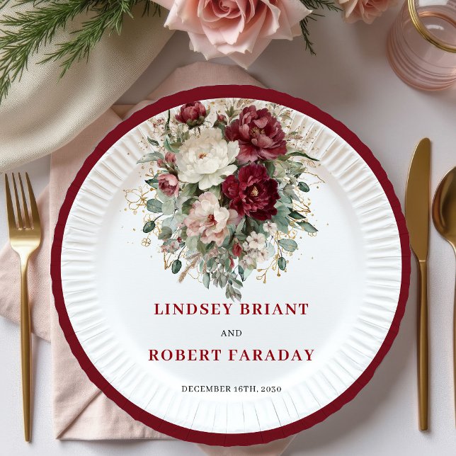 Luxury Marsala Floral Greenery Wedding Plates (Luxury Marsala Floral Greenery Wedding Plates)