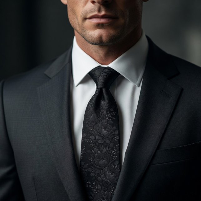Luxury Matte Black Floral Tie (Creator Uploaded)