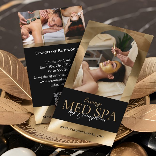 Luxury Med Spa Wellness Arch Luxe Photo Black Gold Business Card (Luxury Med Spa Wellness Arch Luxe Photo Black Gold Business Card)