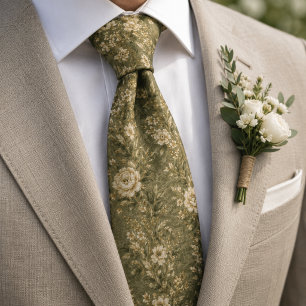 Luxury Mediterranean Botanical Olive Garden Tie