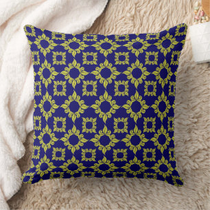 Luxury Mediterranean Tile Pattern Blue Yellow Cushion