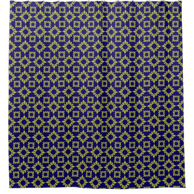 Luxury Mediterranean Tile Pattern Blue Yellow Shower Curtain (Front)