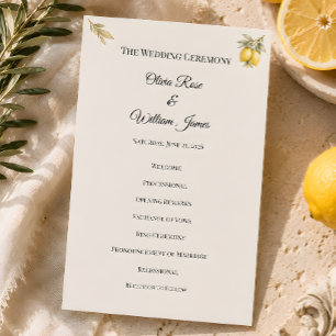 Luxury Mediterranean Wedding Ceremony Program Card