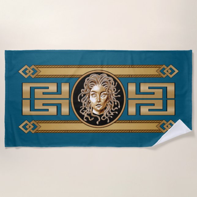 Luxury Medusa Gold  beach towel (Front)