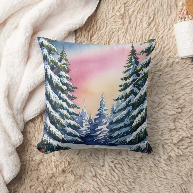 Luxury Merry Christmas pine trees Rainbow Holiday Cushion (Blanket)