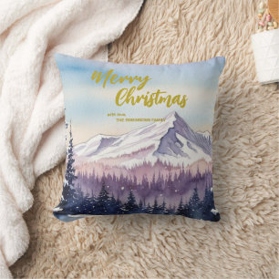 Luxury Merry xmas trees forest Gold script Holiday Cushion