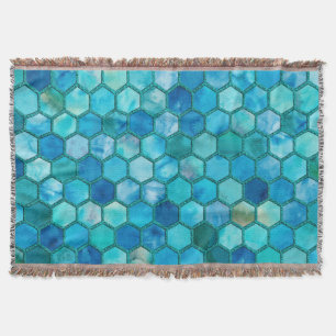 Luxury Metal Foil Glitter Aqua blue honeycomb Throw Blanket