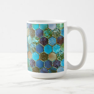 Luxury Metal Foil Glitter Aqua Teal honeycomb Coffee Mug