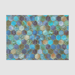 Luxury Metal Foil Glitter Aqua Teal honeycomb Tissue Paper