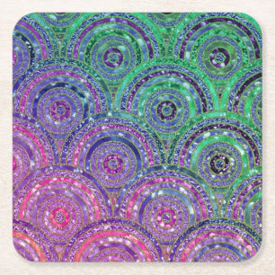 Luxury Metal Foil Glitter Pink Green Dots Circles Square Paper Coaster
