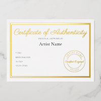 Luxury Metallic Certificate of Authenticity Art