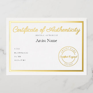 Luxury Metallic Certificate of Authenticity Art