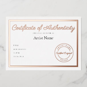 Luxury Metallic Certificate of Authenticity Art