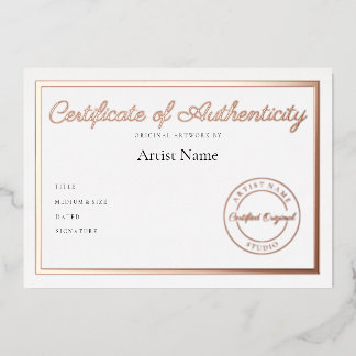 Luxury Metallic Certificate of Authenticity Art