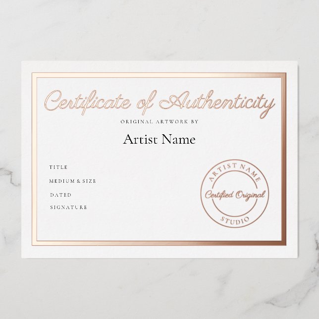 Luxury Metallic Certificate of Authenticity Art (Front)