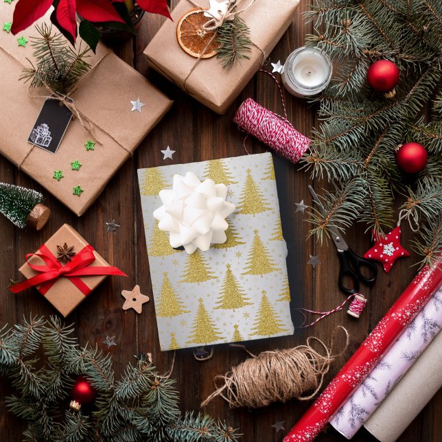 Luxury Metallic Gold Silver Christmas Tree Pattern Wrapping Paper Sheet (Creator Uploaded)