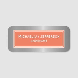 Luxury Metallic Silver And Tangerine Tango Orange Name Tag
