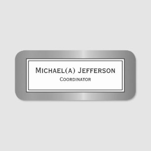 Luxury Metallic Silver Black White Classic Name Tag