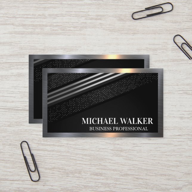 Luxury Metallic Striped and Speckled  Business Card (Front/Back In Situ)
