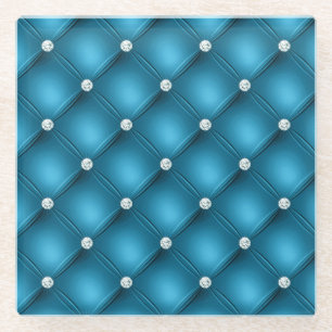 Luxury Mid Blue Diamond Tufted Pattern Glass Coaster