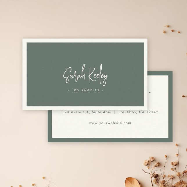 Luxury Minimal Calligraphy Chic Stylish Muted Sage Business Card (Creator Uploaded)