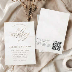 Luxury Minimal Gold & Beige QR Code Wedding Invitation