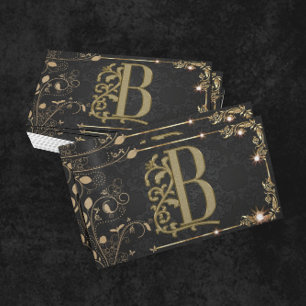 Luxury Minimal Monogram Black Gold Chic Stylish Business Card