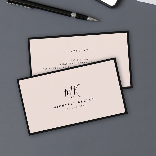 Luxury Minimal Monogram Blush Pink Chic Stylish Business Card (Creator Uploaded)