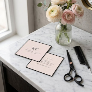 Luxury Minimal Monogram Blush Pink Classic Chic Square Business Card