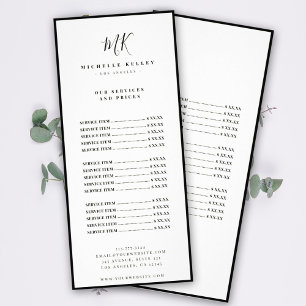 Luxury Minimal Monogram Chic Stylish Price List Rack Card