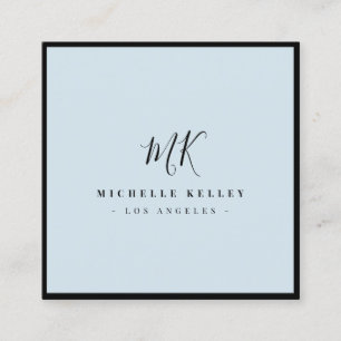 Luxury Minimal Monogram Dusty Blue Classic Chic Square Business Card