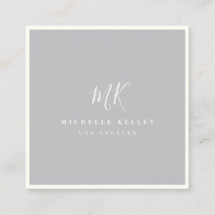 Luxury Minimal Monogram Grey Ivory Classic Chic Square Business Card