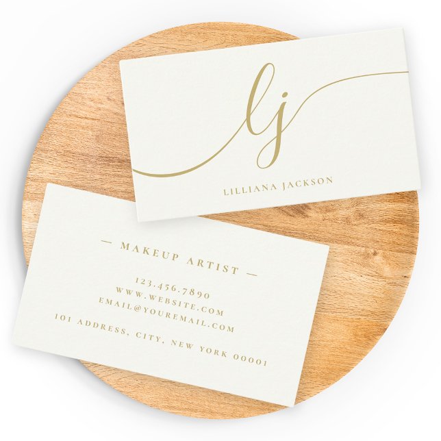 Luxury Minimal Monogram Ivory Gold Simple Elegant Business Card (Creator Uploaded)