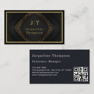Luxury Minimal Monogram Natural Linen Black Business Card