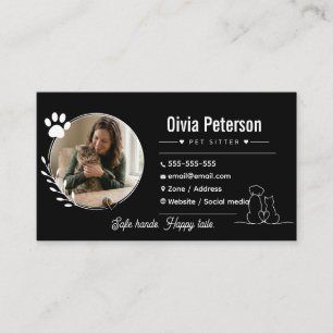 Luxury Minimalist Black Pet Sitter Cusotmizable Business Card