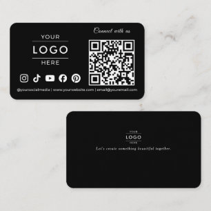 Luxury Minimalist Black QR Code Logo Ivory Text Business Card