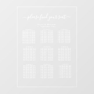 Luxury Minimalist Clear Seating Chart White Text