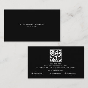 Luxury Minimalist QR Code Black Professional Business Card