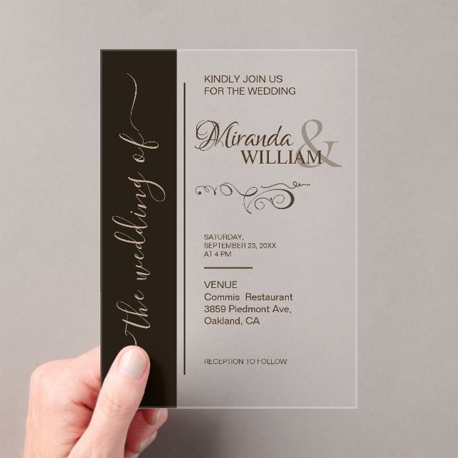 Luxury Minimalist Typography Wedding  Acrylic Invitations (Insitu (Handheld))